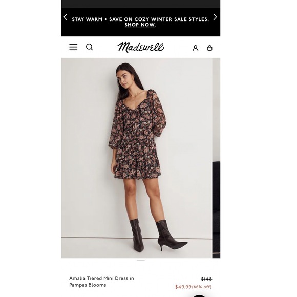 Madewell Amalia Tiered Mini Dress Pampas Blooms Floral Long Sleeve Size XS 00 - Picture 6 of 6